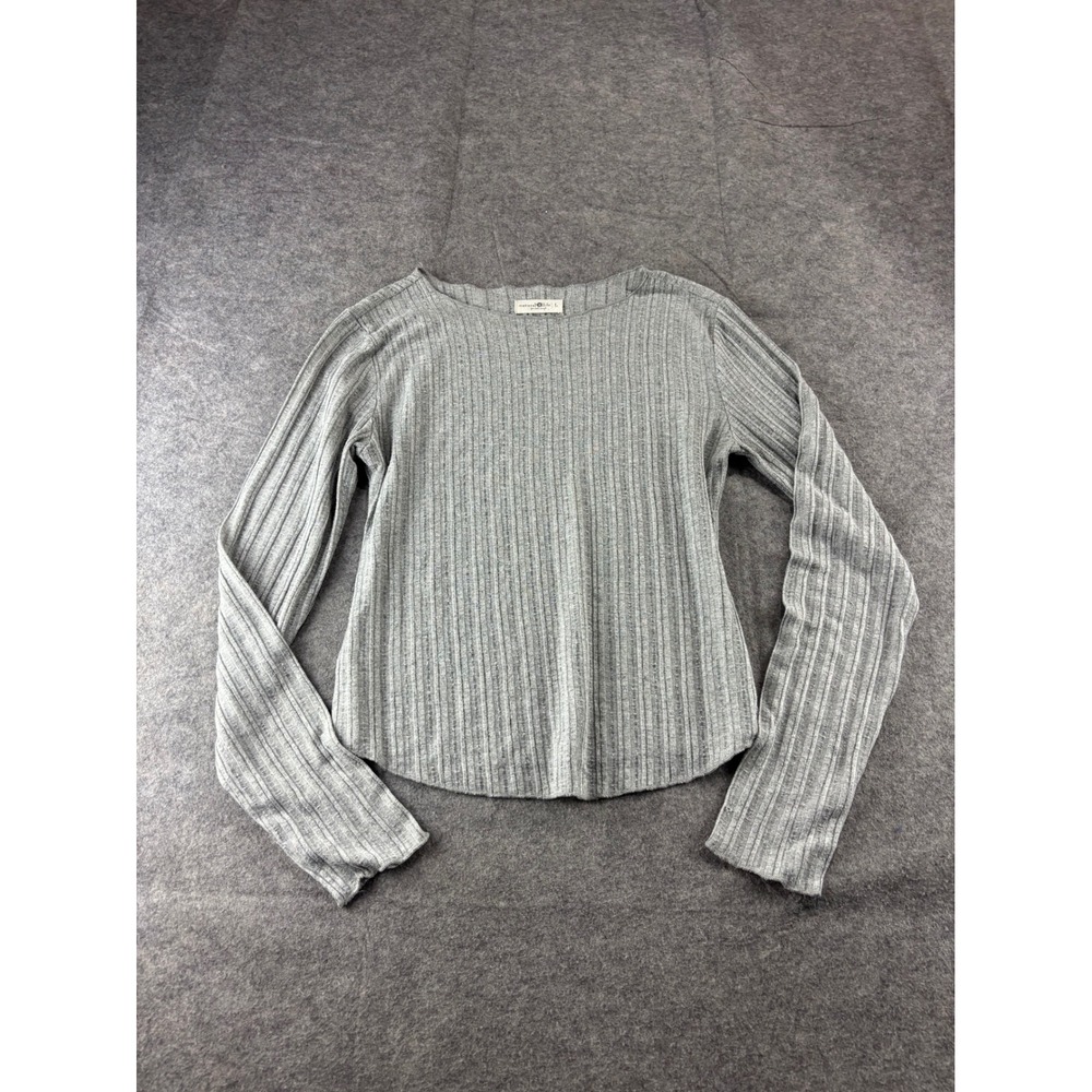 Natural Life Gray Ribbed Knit Long Sleeve Crew Neck Top Womens L Sheer Boho Chic